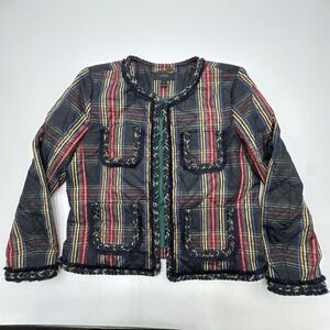 Classic J. Crew Sz 6 Stewart Tartan Plaid Quilted  Short Jacket Braided Trim 19